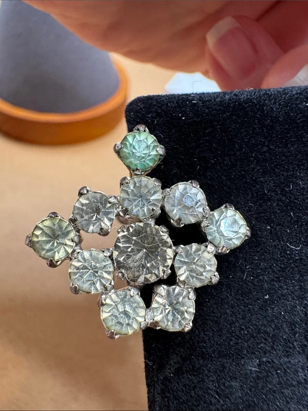 Vintage Sterling Crystal Cluster Brooch and Earring Set